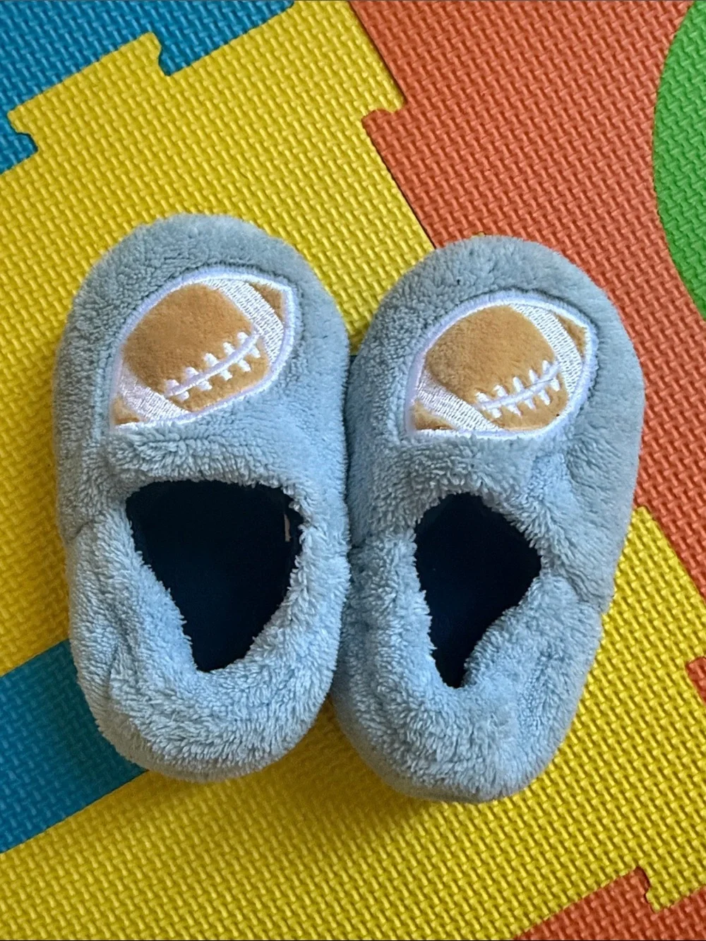 Kids Plush Football Slippers - Light Blue